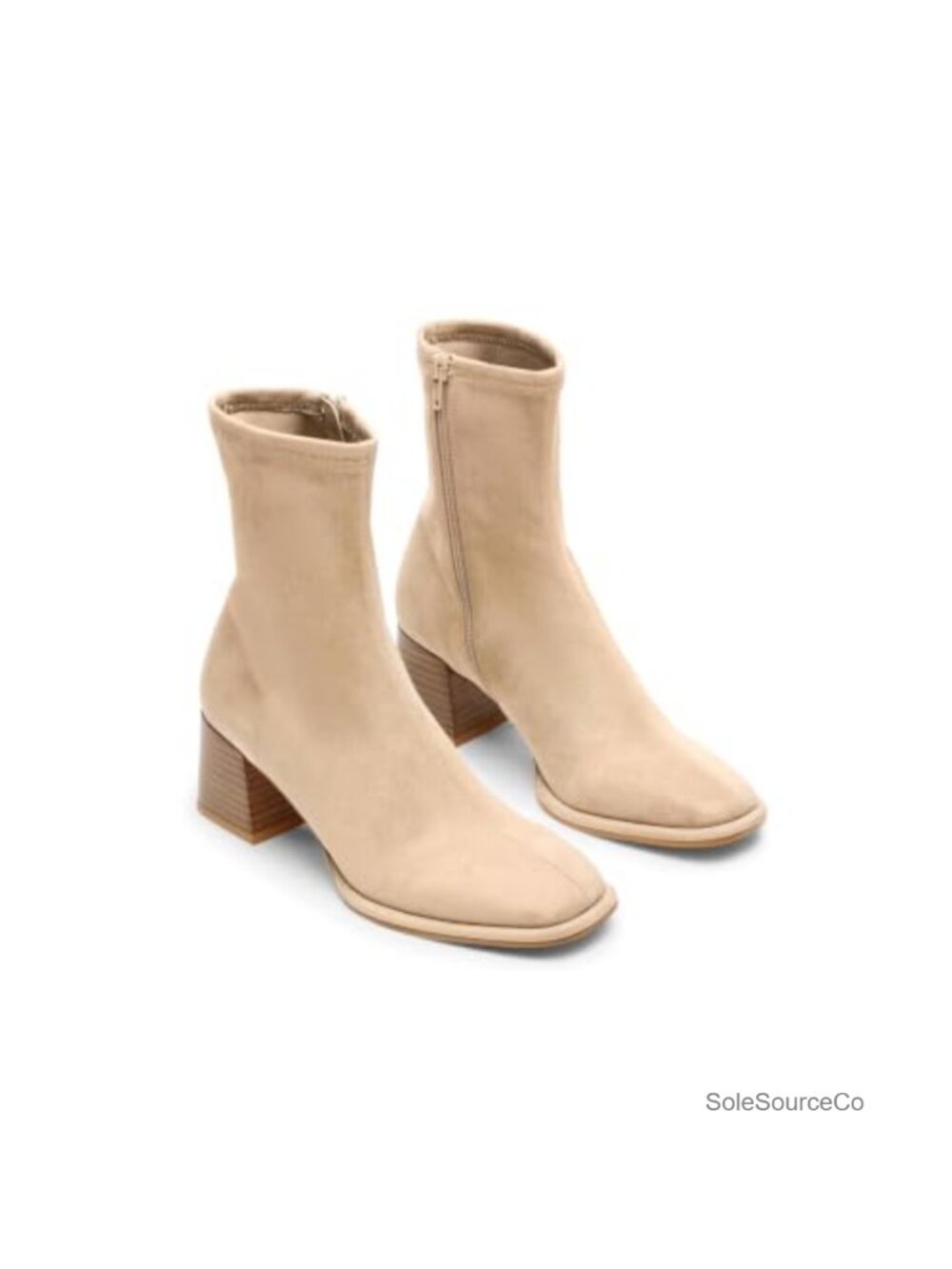 Womens Ankle Boots Square Toe Chunky Heel Zip Up Dress Booties